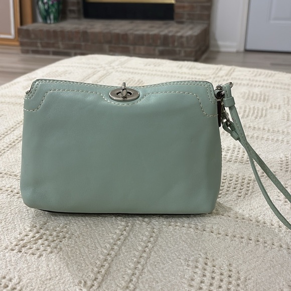 COACH Mini Pouch Leather Turnlock 
 Mint Green Leather Clutch - Picture 6 of 10